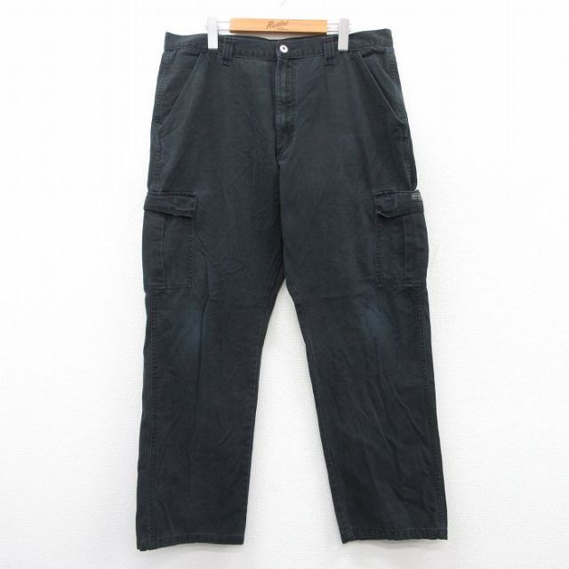 W38★古着 ラングラー Wrangler カーゴ パンツ メンズ コットン 黒 ブラック 25aug08 中古 ボトムス ロング