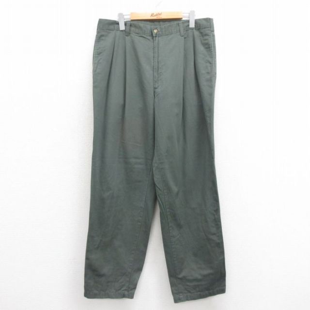 W35★古着 チノ パンツ チノパン メンズ コットン 緑 グリーン 25aug13 中古 ボトムス ロング