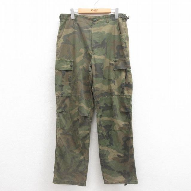 W33★古着 ハンティング カーゴ パンツ メンズ 90年代 90s ウッドランドカモ 緑 グリーン 迷彩 【spe】 25aug13 中古 ボトムス ロング