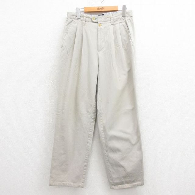 W32★古着 トミーヒルフィガー TOMMY HILFIGER ブランド チノ パンツ チノパン メンズ 90年代 90s コットン 薄ベージュ カーキ 25aug18 中古 ボトムス ロング