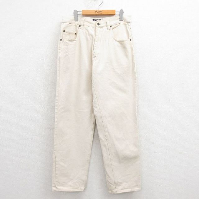 W34★古着 ジーンズ メンズ コットン 薄ベージュ カーキ デニム 25aug18 中古 ボトムス ジーパン Gパン ロング パンツ