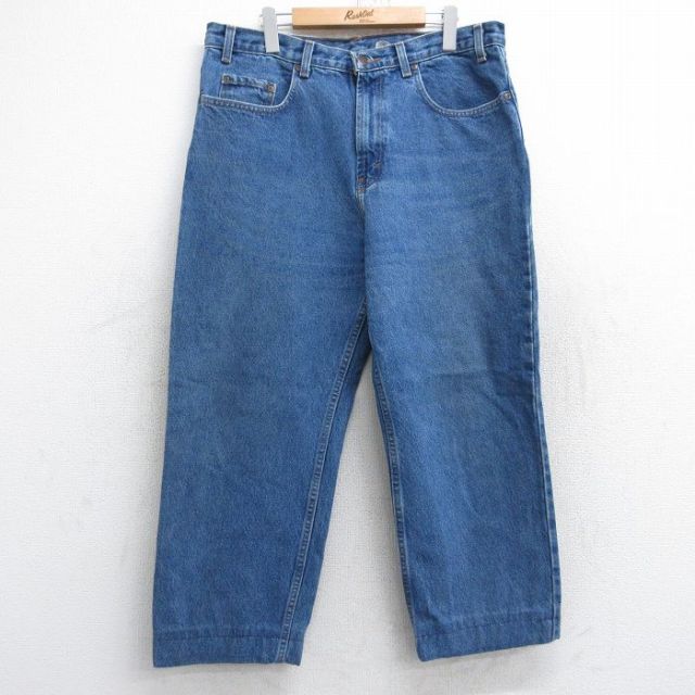 【50%OFF】W36★古着 ジーンズ メンズ ヒゲ コットン 紺 ネイビー デニム 25aug18 中古 ボトムス ジーパン Gパン ロング パンツ
