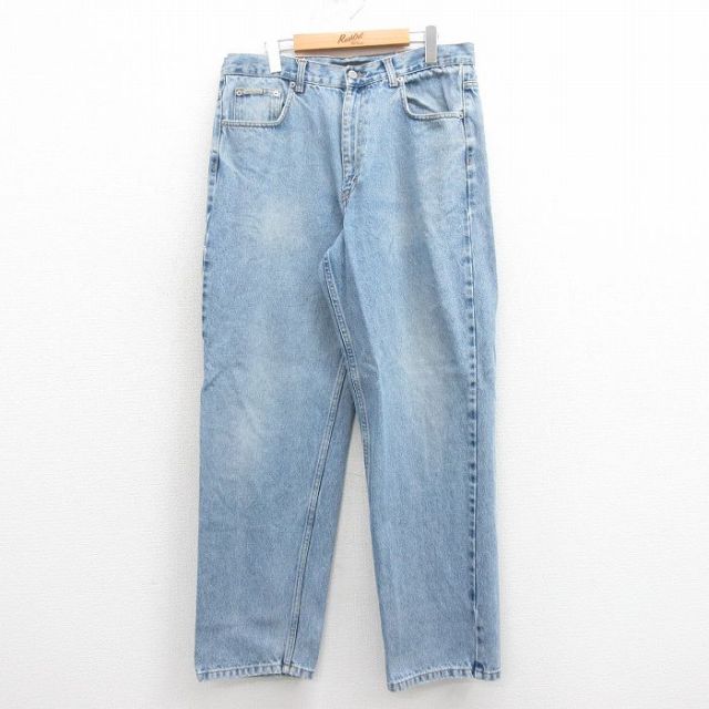 W35★古着 カルバンクライン Calvin Klein ジーンズ メンズ コットン 紺 ネイビー デニム 25aug19 中古 ボトムス ジーパン Gパン ロング パンツ