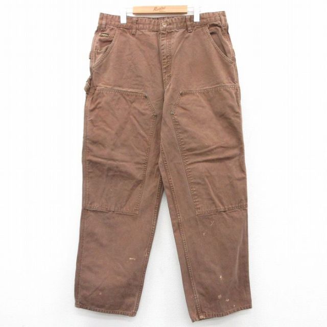 W36★古着 ペインター パンツ メンズ ダブルニー ダック地 コットン 茶 ブラウン 25aug21 中古 ボトムス ロング