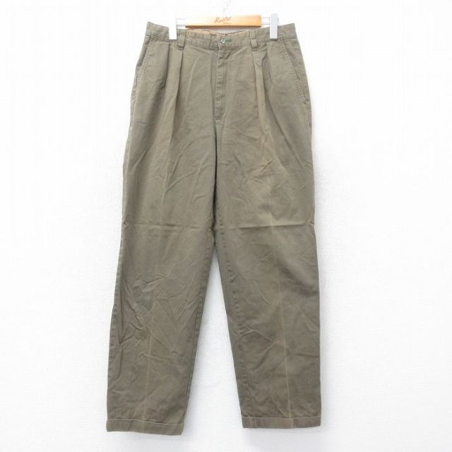 【50%OFF】W32★古着 トミーヒルフィガー TOMMY HILFIGER ブランド パンツ メンズ コットン 緑系 グリーン 25aug27 中古 ボトムス ロング