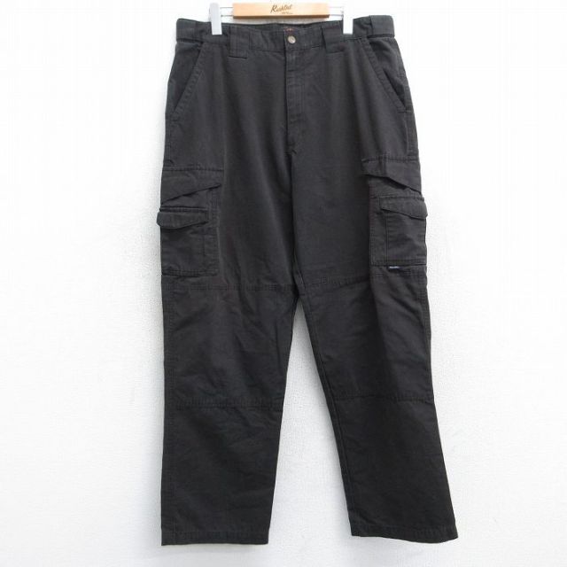 W36★古着 カーゴ パンツ メンズ リップストップ ダブルニー 黒 ブラック 25aug30 中古 ボトムス ロング