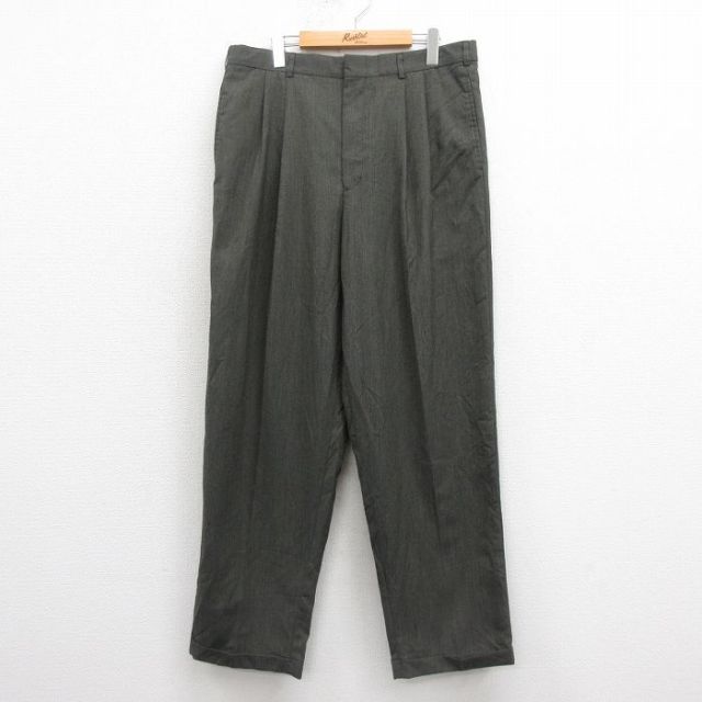 W36★古着 ペリーエリス スラックス パンツ メンズ 90年代 90s グレー 25sep05 中古 ボトムス ロング