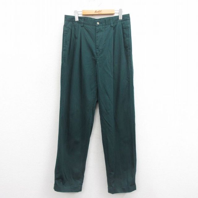W32★古着 ノーティカ NAUTICA ブランド チノ パンツ チノパン メンズ 90年代 90s コットン 緑 グリーン 25sep05 中古 ボトムス ロング