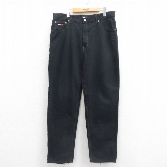 W38★古着 トミーヒルフィガー TOMMY HILFIGER トミージーンズ ブランド ジーンズ メンズ 90年代 90s 黒 ブラック デニム 25sep05 中古 ボトムス ジーパン Gパン ロング パンツ
