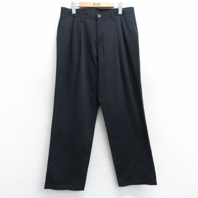 W34★古着 パンツ メンズ コットン 黒 ブラック 25sep06 中古 ボトムス ロング
