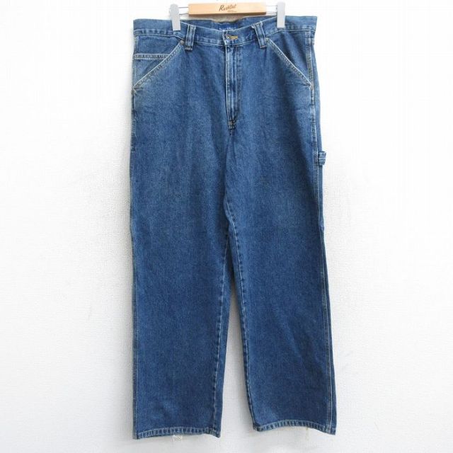W38★古着 ペインター パンツ メンズ コットン 紺 ネイビー デニム 25sep06 中古 ボトムス ロング