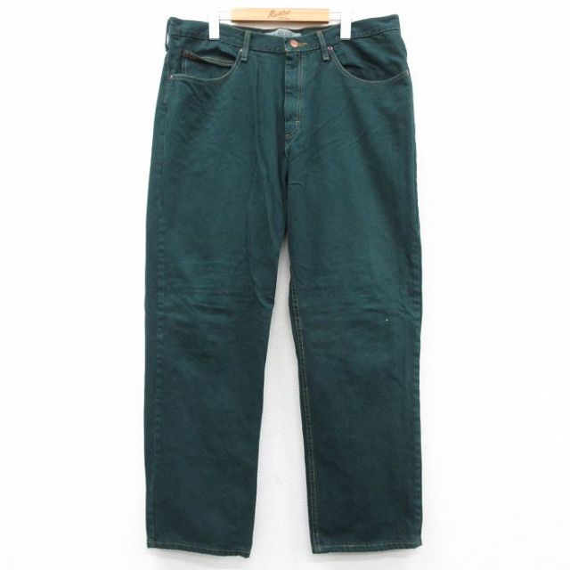 【20%OFF】W38★古着 リー Lee ジーンズ メンズ コットン 濃緑 グリーン デニム 25sep06 中古 ボトムス ジーパン Gパン ロング パンツ