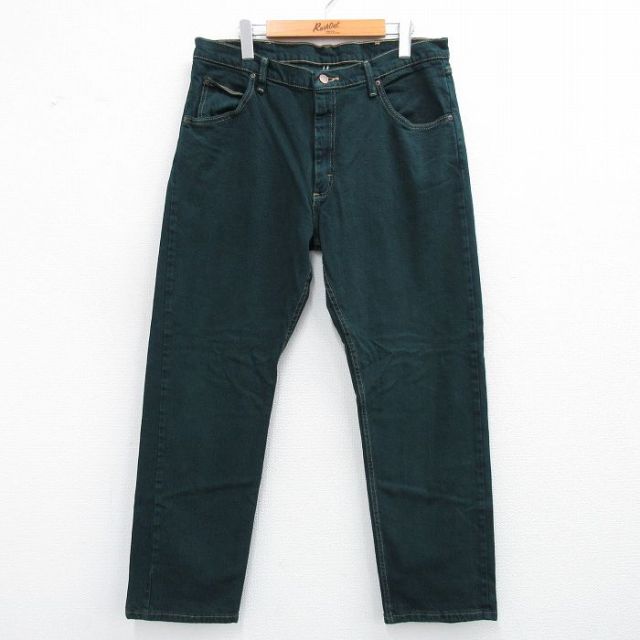 W36★古着 ラングラー Wrangler ジーンズ メンズ 濃緑 グリーン デニム 25sep06 中古 ボトムス ジーパン Gパン ロング パンツ