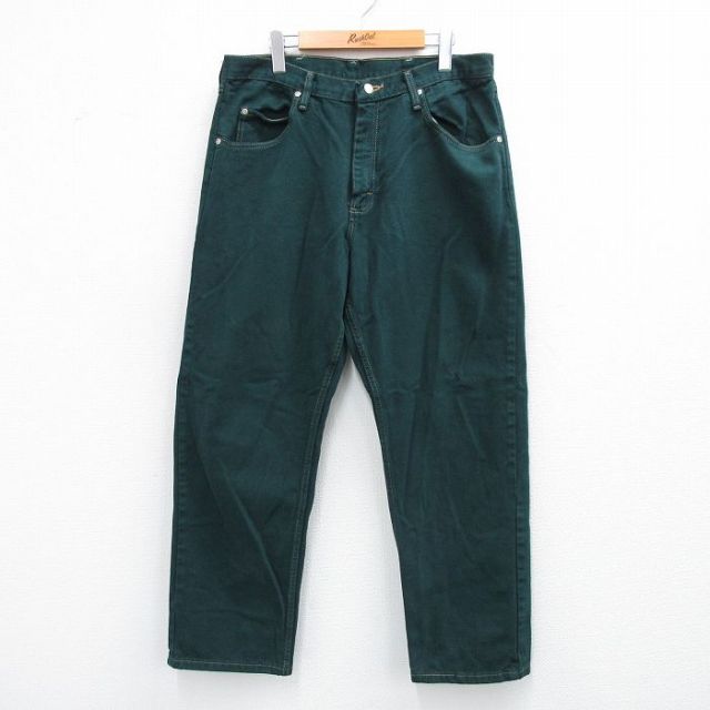 【50%OFF】W36古着 ラングラー Wrangler ジーンズ メンズ コットン 濃緑 グリーン デニム 25sep06 中古 ボトムス ジーパン Gパン ロング パンツ