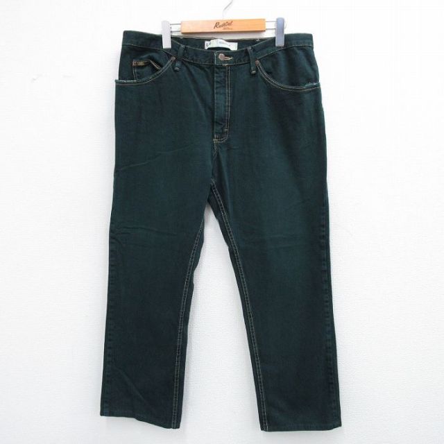 W38★古着 リー Lee ジーンズ メンズ コットン 濃緑 グリーン デニム 25sep06 中古 ボトムス ジーパン Gパン ロング パンツ