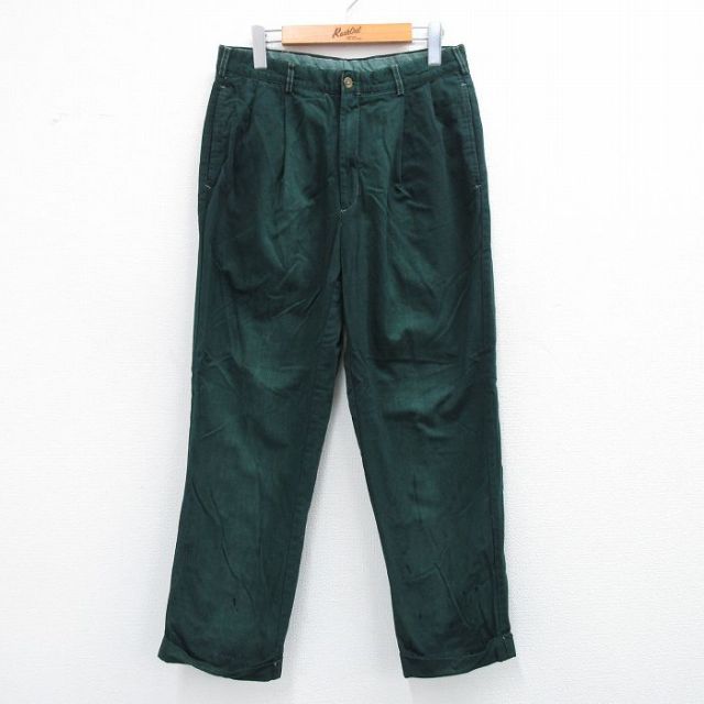 W32★古着 トミーヒルフィガー TOMMY HILFIGER ブランド ジーンズ メンズ 90年代 90s 濃緑 グリーン 25sep06 中古 ボトムス ジーパン Gパン ロング パンツ