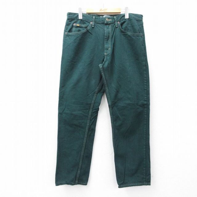 W36★古着 リー Lee ジーンズ メンズ コットン 濃緑 グリーン デニム 25sep06 中古 ボトムス ジーパン Gパン ロング パンツ