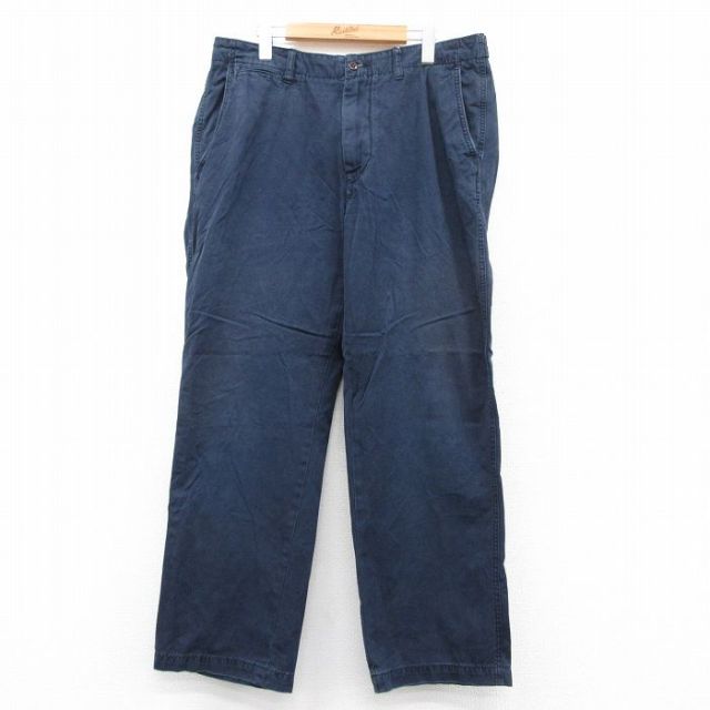 W35★古着 ラルフローレン Ralph Lauren ブランド パンツ メンズ ワンポイントロゴ コットン 紺 ネイビー 25sep09 中古 ボトムス ロング