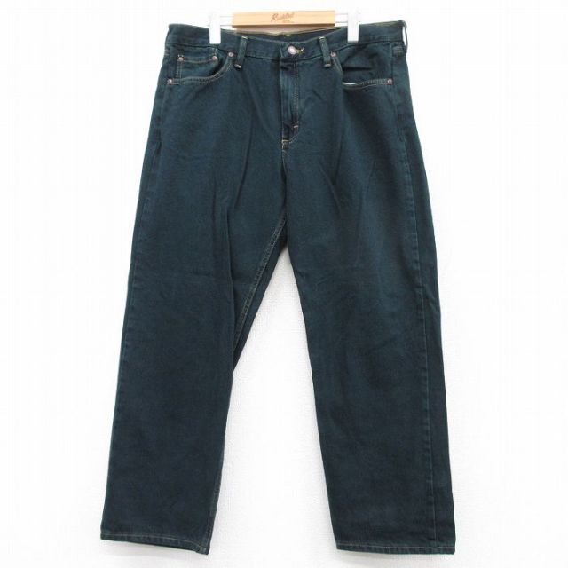 W36★古着 ラングラー Wrangler ジーンズ メンズ コットン 濃緑 グリーン 25sep10 中古 ボトムス ジーパン Gパン ロング パンツ