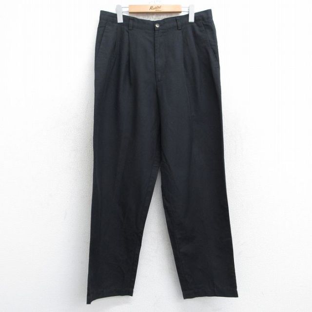 W34★古着 パンツ メンズ リネン 黒 ブラック 25sep11 中古 ボトムス ロング