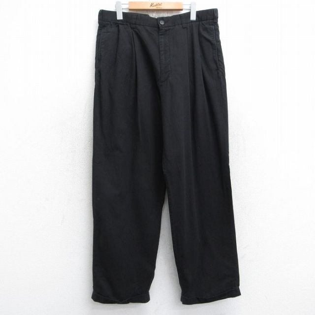 W35★古着 パンツ メンズ コットン 黒 ブラック 25sep11 中古 ボトムス ロング