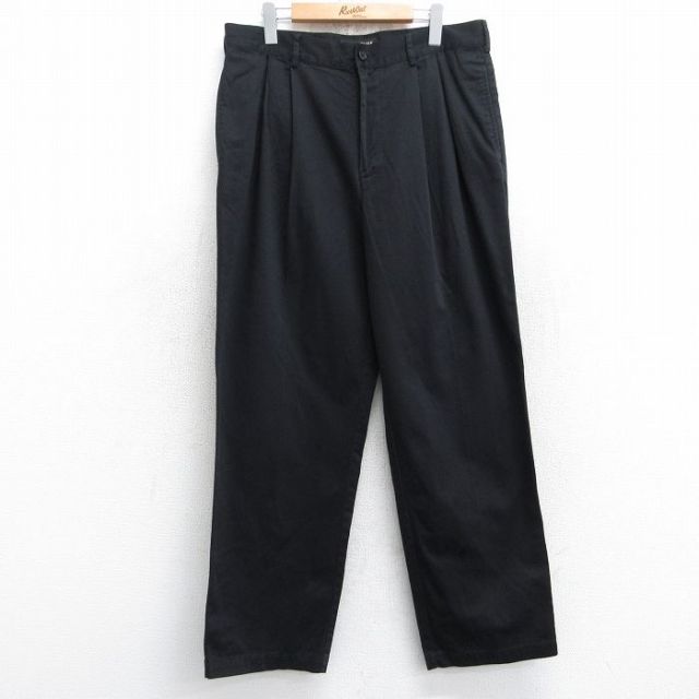 W34★古着 STRUCTURE パンツ メンズ コットン 黒 ブラック 25sep11 中古 ボトムス ロング