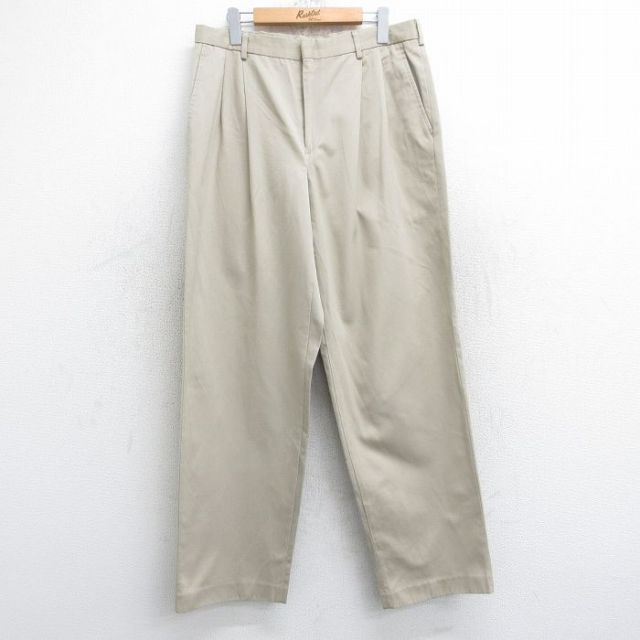 W33★古着 ランズエンド スラックス パンツ メンズ 00年代 00s ベージュ カーキ 25sep11 中古 ボトムス ロング