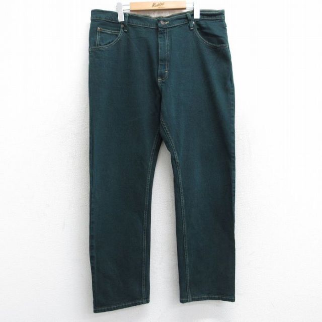 W38★古着 ラングラー Wrangler ジーンズ メンズ 濃緑 グリーン デニム 25sep12 中古 ボトムス ジーパン Gパン ロング パンツ
