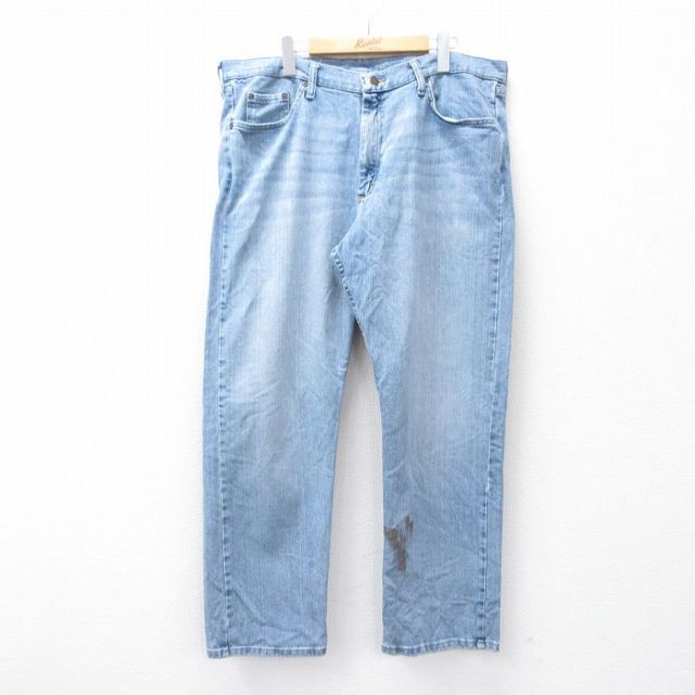 W38★古着 ラングラー Wrangler ジーンズ メンズ ヒゲ 薄紺 ネイビー デニム 25sep13 中古 ボトムス ジーパン Gパン ロング パンツ