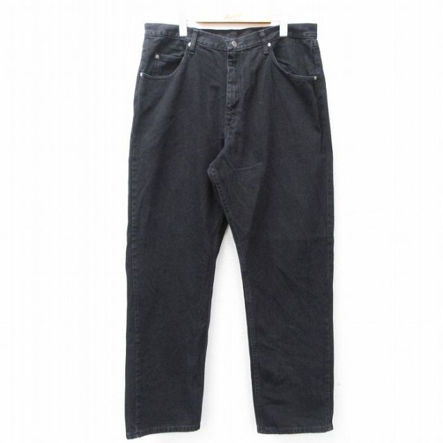 W38★古着 ラングラー Wrangler ジーンズ メンズ コットン 黒 ブラック デニム 25sep17 中古 ボトムス ジーパン Gパン ロング パンツ
