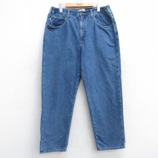 W36★古着 エルエルビーン LLBEAN ジーンズ メンズ 00年代 00s テーパード コットン 紺 ネイビー デニム 内側フランネル 25sep17 中古 ボトムス ジーパン Gパン ロング パンツ