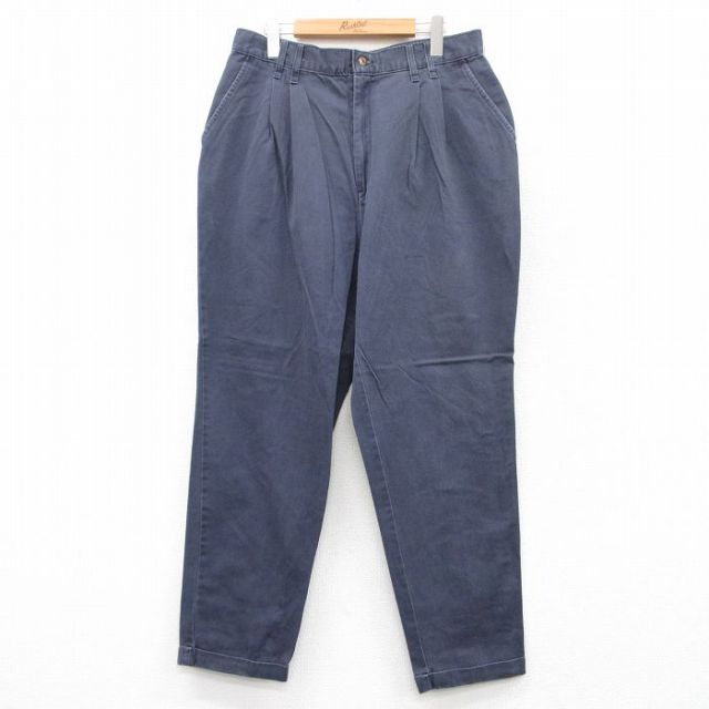 W33★古着 Chic パンツ メンズ 90年代 90s コットン USA製 紺 ネイビー 25sep17 中古 ボトムス ロング