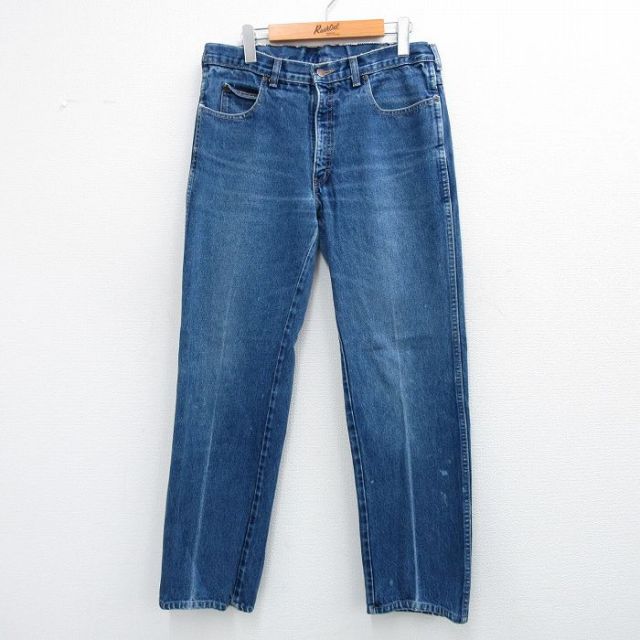 W32★古着 カルバンクライン Calvin Klein ブランド ジーンズ メンズ 90年代 90s ヒゲ コットン USA製 紺 ネイビー デニム 【spe】 25sep18 中古 ボトムス ジーパン Gパン ロング パンツ