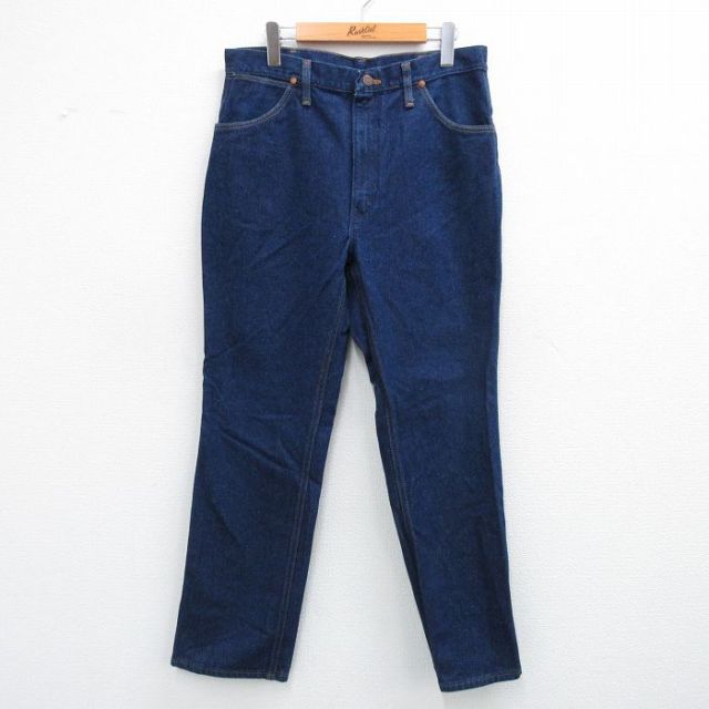 W34★古着 ラングラー Wrangler ジーンズ メンズ 80年代 80s USA製 タロン 濃紺 ネイビー デニム 【spe】 25sep19 中古 ボトムス ジーパン Gパン ロング パンツ