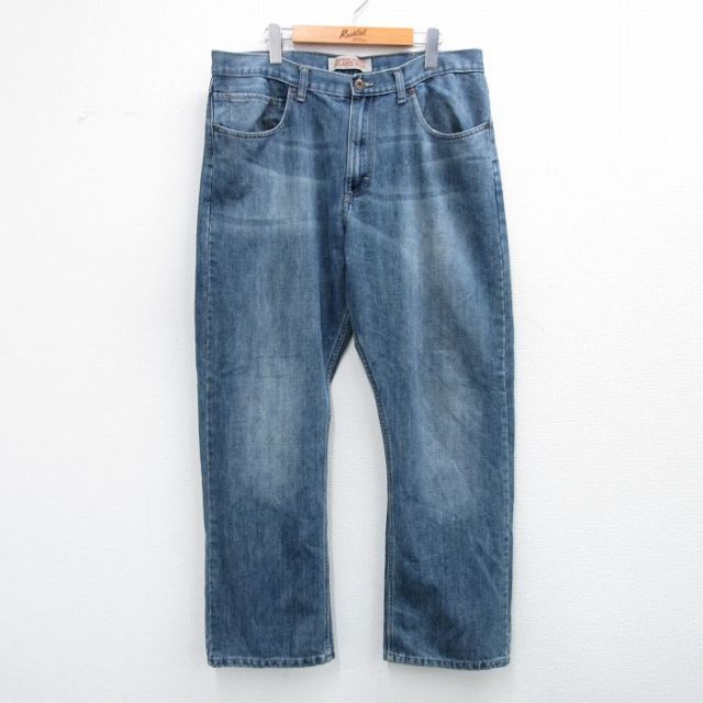 【20%OFF】W36★古着 ラングラー Wrangler ジーンズ メンズ ヒゲ 紺 ネイビー デニム 25sep19 中古 ボトムス ジーパン Gパン ロング パンツ
