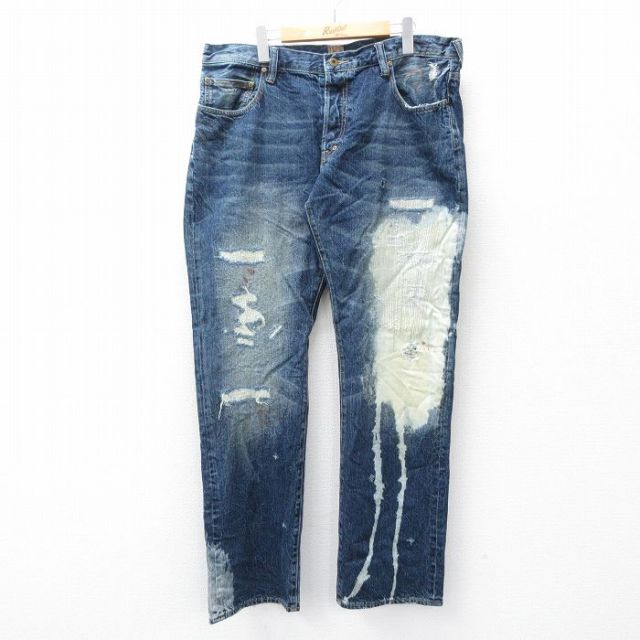 W38★古着 ジーンズ メンズ PRPS ヒゲ コットン 紺 ネイビー デニム 25sep20 中古 ボトムス ジーパン Gパン ロング パンツ