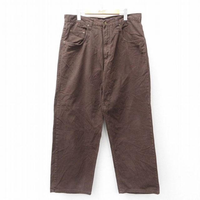 W36★古着 ジーンズ メンズ バギー コットン 茶 ブラウン デニム 25sep20 中古 ボトムス ジーパン Gパン ロング パンツ