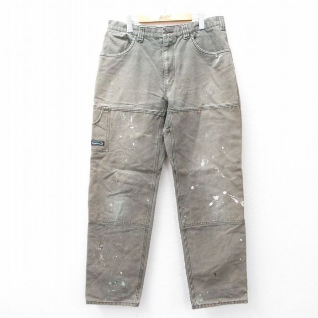 W36★古着 Arborwear パンツ メンズ ダブルニー ダック地 コットン 濃緑系 グリーン 25sep22 中古 ボトムス ロング