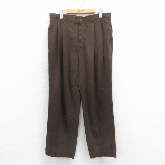 W34★古着 トミーバハマ パンツ メンズ シルク こげ茶 ブラウン 25sep22 中古 ボトムス ロング