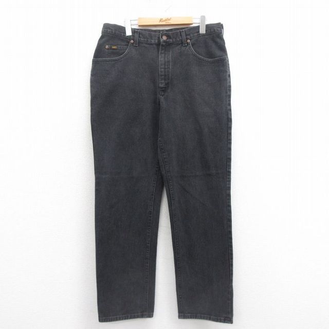 W35★古着 リー Lee ジーンズ メンズ コットン 黒 ブラック デニム 25sep22 中古 ボトムス ジーパン Gパン ロング パンツ