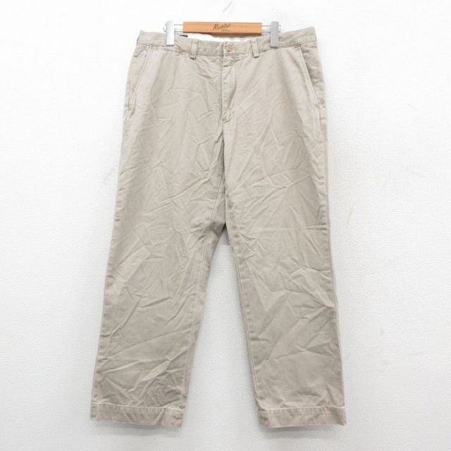 W35★古着 ラルフローレン Ralph Lauren ブランド チノ パンツ チノパン メンズ 90年代 90s ワンポイントロゴ PRESTON コットン ベージュ カーキ 25sep25 中古 ボトムス ロング