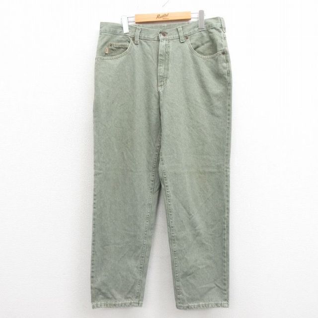 W35★古着 ジーンズ メンズ 90年代 90s コットン USA製 薄緑 グリーン 【spe】 25sep25 中古 ボトムス ジーパン Gパン ロング パンツ