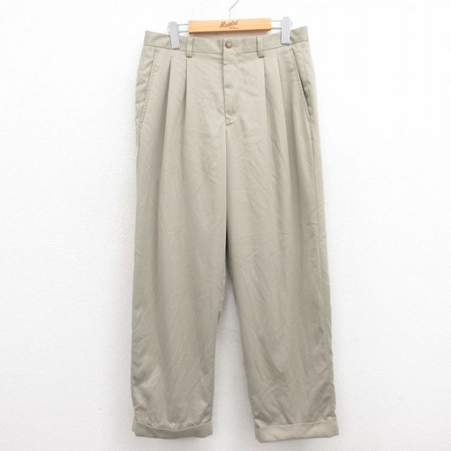 W32★古着 スラックス パンツ メンズ ベージュ カーキ 25sep26 中古 ボトムス ロング