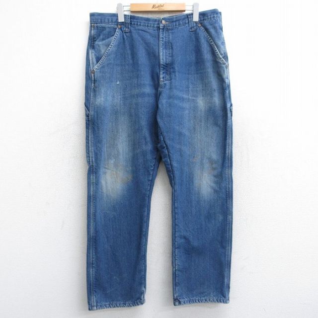 W38★古着 ラングラー Wrangler ペインター パンツ メンズ 紺 ネイビー デニム 内側フリース 25sep27 中古 ボトムス ロング