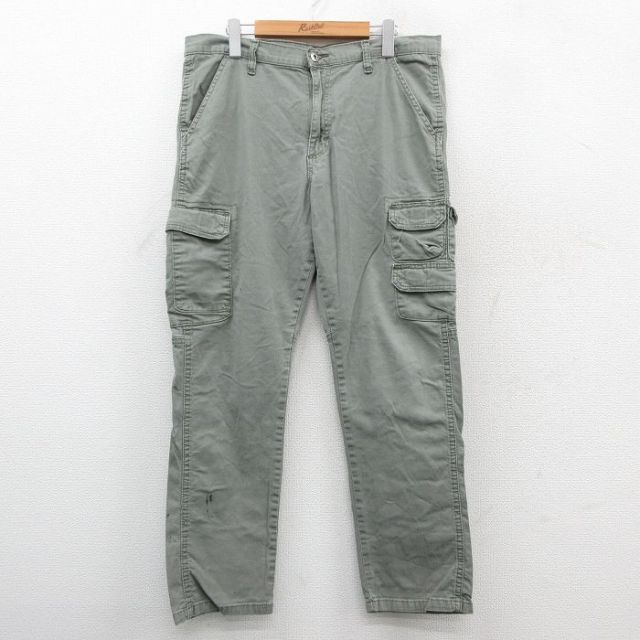 W35★古着 ラングラー Wrangler カーゴ パンツ メンズ 濃緑系 グリーン 25sep27 中古 ボトムス ロング