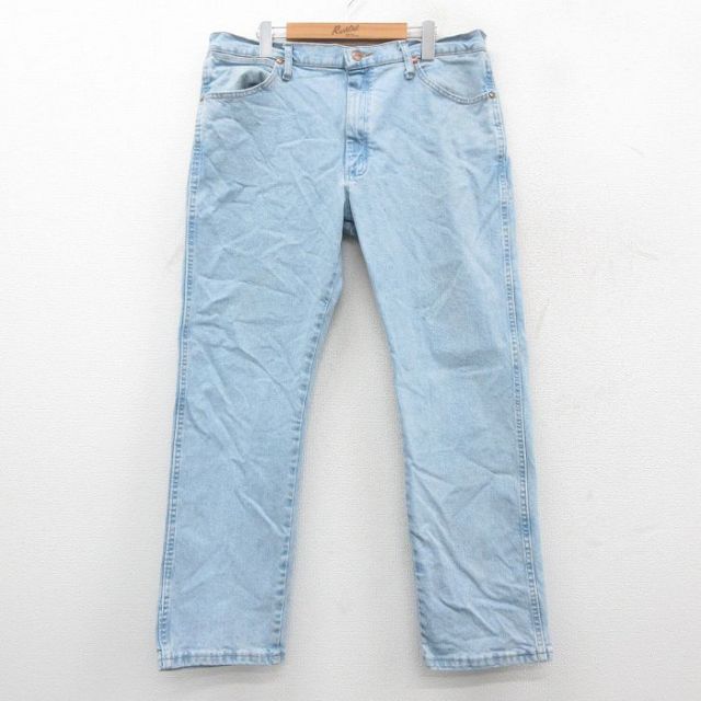 W36★古着 ラングラー Wrangler ジーンズ メンズ 薄紺 ネイビー デニム 25sep29 中古 ボトムス ジーパン Gパン ロング パンツ