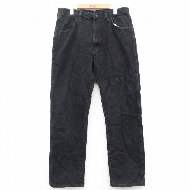W35★古着 ラスラー ジーンズ メンズ コットン 黒 ブラック デニム 25sep29 中古 ボトムス ジーパン Gパン ロング パンツ