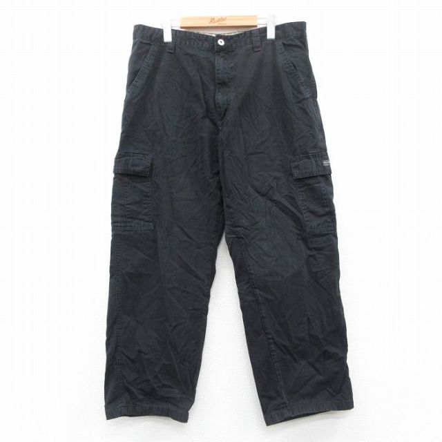 W35★古着 ラングラー Wrangler カーゴ パンツ メンズ コットン 黒 ブラック 25sep29 中古 ボトムス ロング