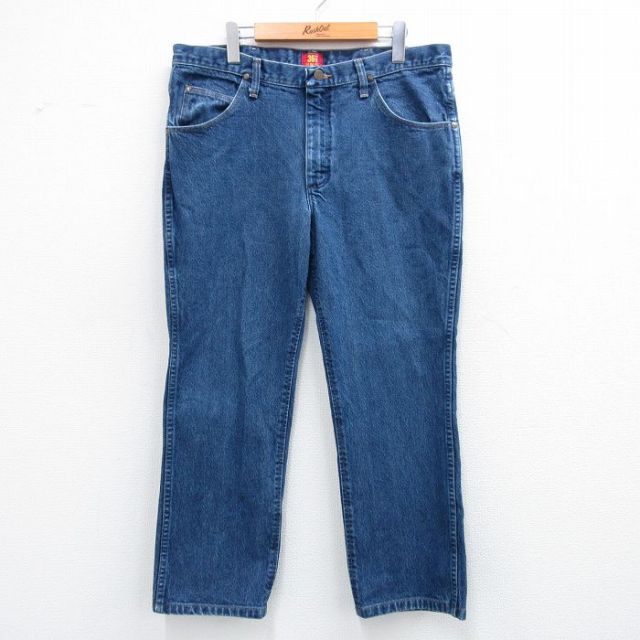 W36★古着 ラングラー Wrangler ジーンズ メンズ コットン 紺 ネイビー デニム 25sep29 中古 ボトムス ジーパン Gパン ロング パンツ