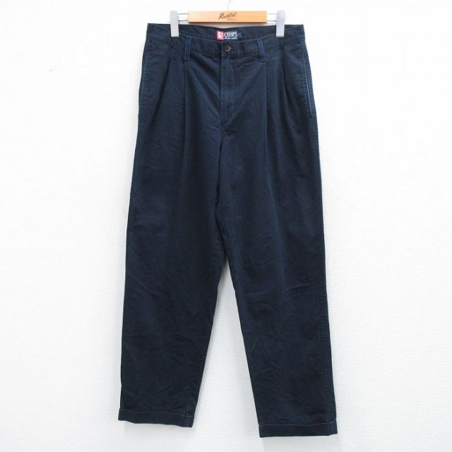 W33★古着 ラルフローレン Ralph Lauren チャップス ブランド パンツ メンズ 90年代 90s コットン 濃紺 ネイビー 25sep29 中古 ボトムス ロング